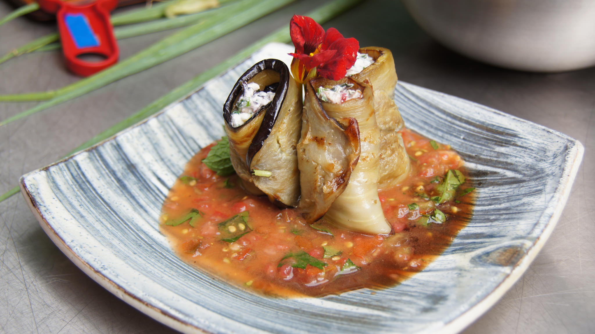 Grilled Eggplant Roulades with a Fresh Tomato Sauce Mill City Farmers