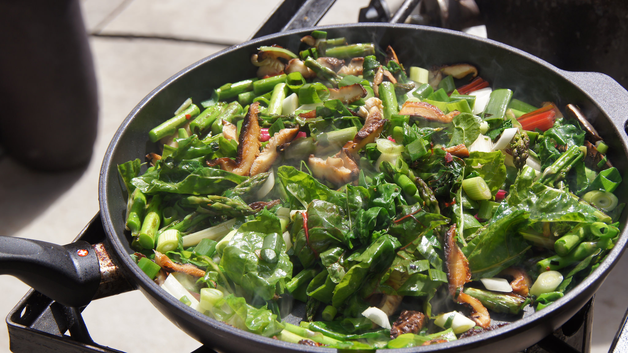 Mushroom, Greens, Asparagus Pasta