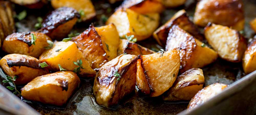 Maple Mustard Roasted Turnips and Rutabaga