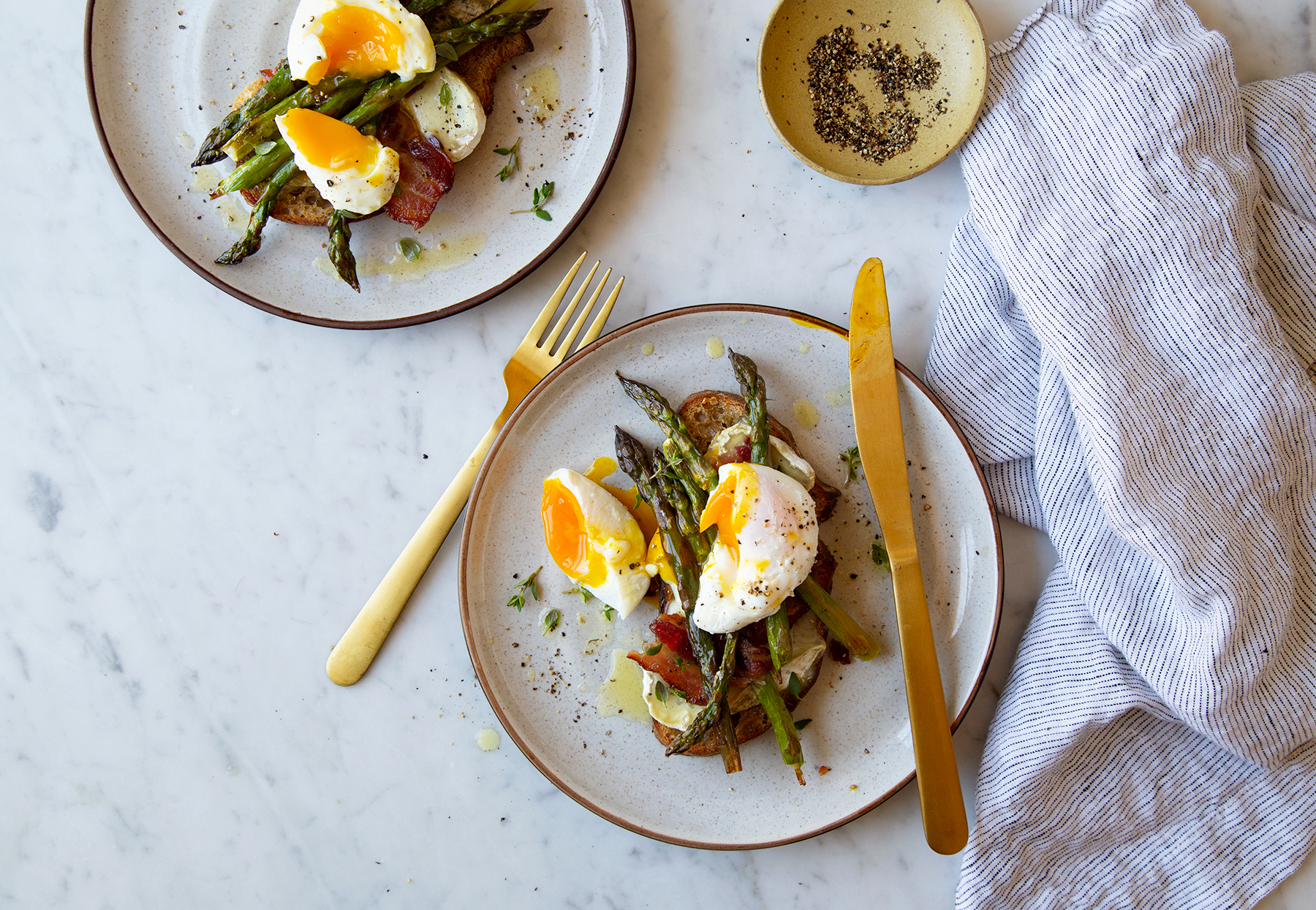 Bacon, Poached Egg, Asparagus and Morcella Toast